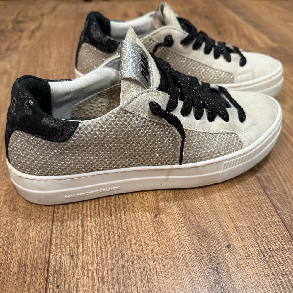 P448 Thea White Leather Mesh Sneakers Sparkles Women's EU Size 39 US Size 8.5 - Picture 6 of 8